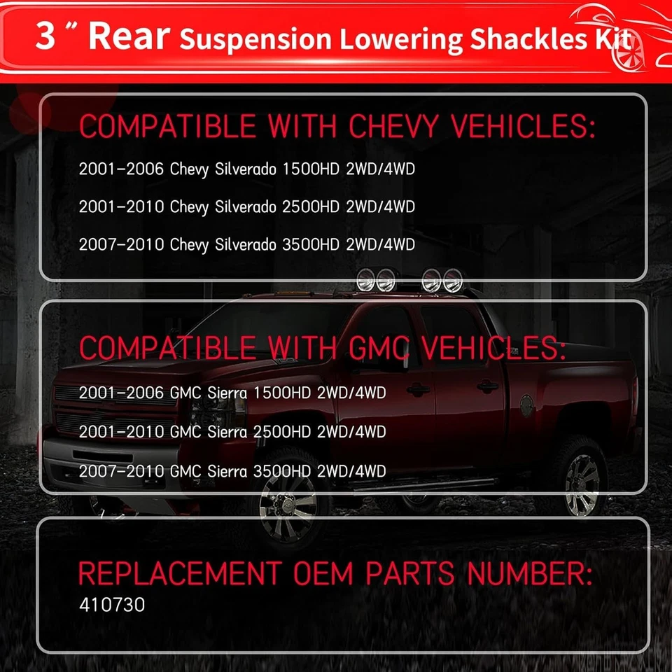 3" Drop Lowering Shackle Rear Kit: for Silverado Chevy GMC Sierra 2500HD 410730 - Image 4 of 4