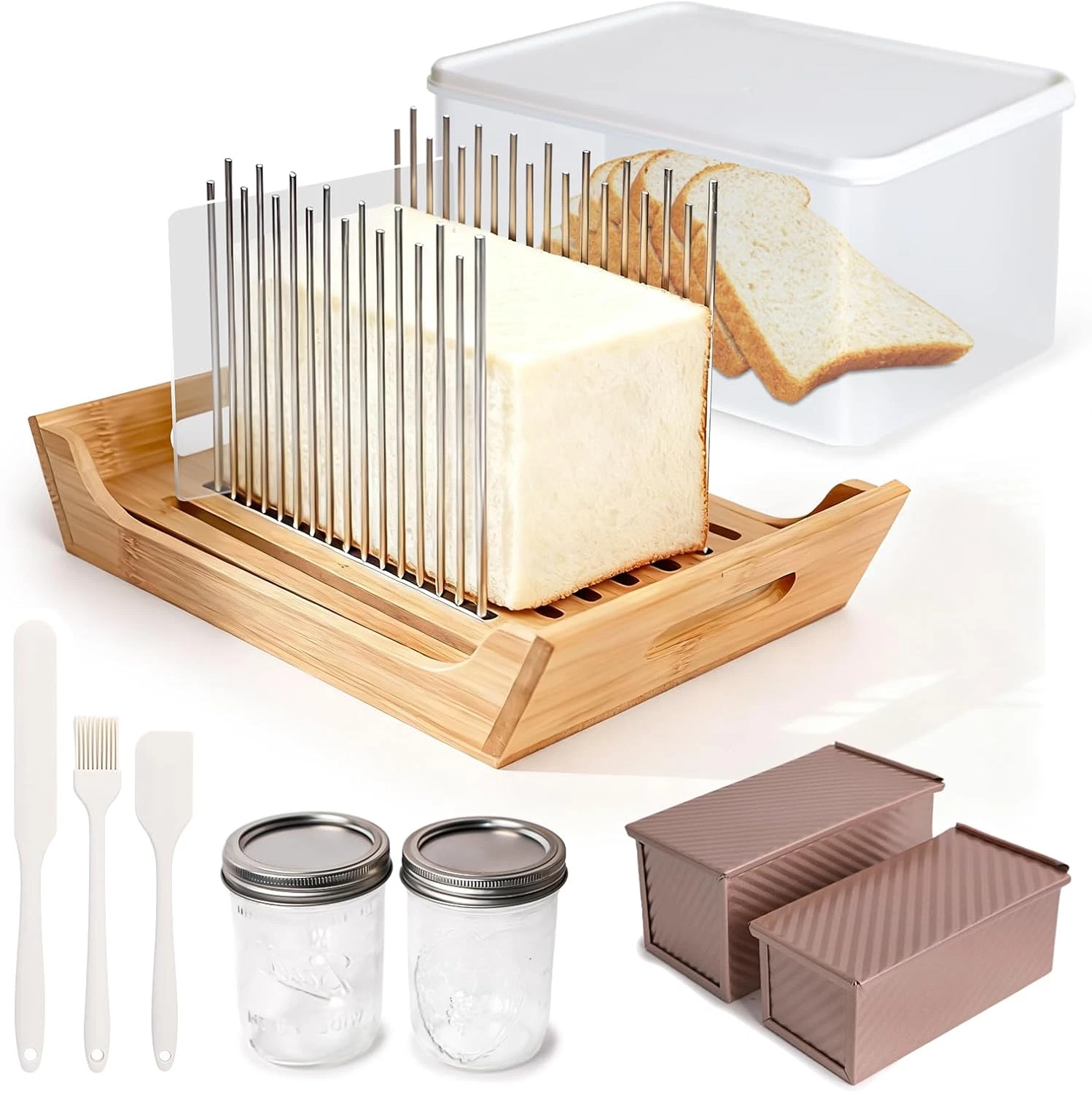 6 in 1 Homemade Bread Slicer with Bread Box for Homemade Bread，Adjustable 304 St