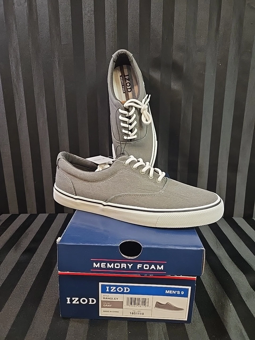 Men's US 9 IZOD Rangley Canvas Casual Sneakers With Memory Foam Gray