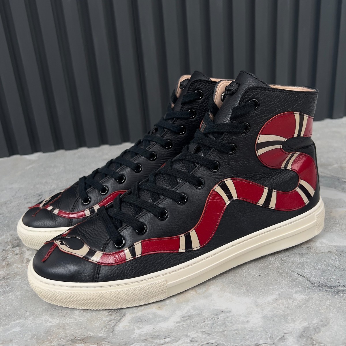 Gucci Major Red Snake High Top Sneakers Black Leather 9 US or 39 