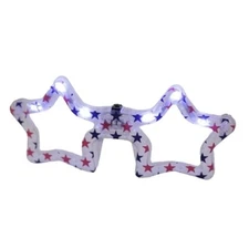 4th of July Memorial Day Patriotic Red, White Blue LED Light Up Star Glasses 4Pc