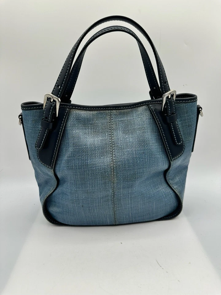 TOD'S 蓝色涂层帆布皮革装饰挎包托特包手提包 — 第 2/4 张图片