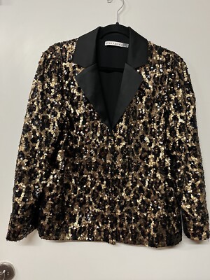Alice Olivia Blazer Women's Small Black Gold Leopard Sequin