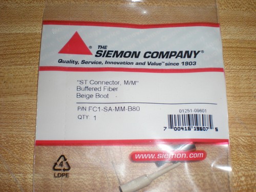 BOX OF 20 SIEMON FC1-SA-MM-B80 ST CONNECTOR M/M BUFFERED FIBER BEIGE BOOT - Picture 2 of 5