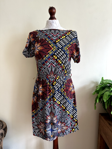 African Style Geometric Bold Colourful Print Shift Beach Summer Dress Size S - Picture 6 of 6