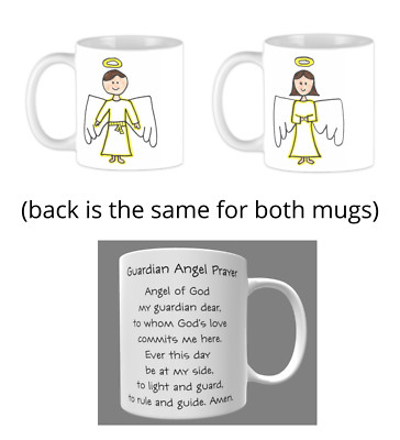 NEW Boy AND Girl Guardian Angel Coffee Mug Gift Set Catholic Drawn by 8 Year Old