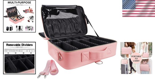 Stylish 16.2 Inch Makeup Organizer with Adjustable Dividers & Shoulder Strap - Picture 2 of 10
