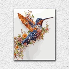 Premium Quality Paint By Numbers Kit: Flowered Hummingbird. KitArtUS
