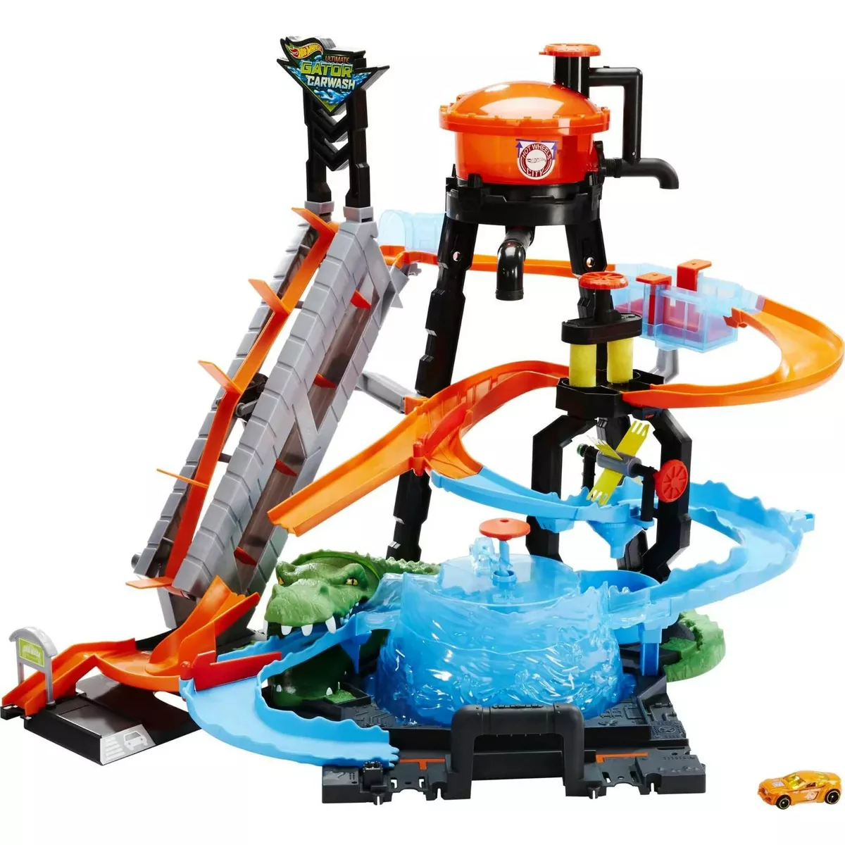 Big Hot Wheels Track Set Water Tower Color Changer Car with Huge Gator 2 ft Tall