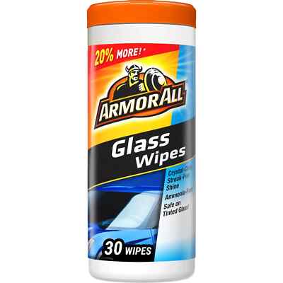 Armor All Car Glass Wipes, Auto Glass Cleaner for Film & Grime, 30 Count