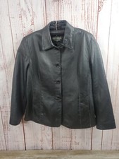 Vtg Oscar Piel Jacket Womens Xxl Black Leather Lined Coat Button Up 80s 90s Nice