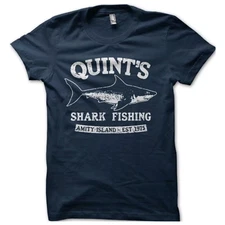 Quints Shark Fishing JAWS Amity Island 1975 printed t-shirt