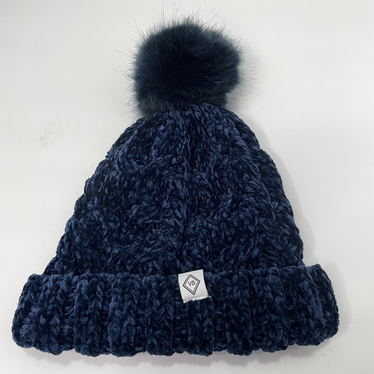 VERA BRADLEY Winter Hat Cap Womens Pom Pom Blue Beanie 
