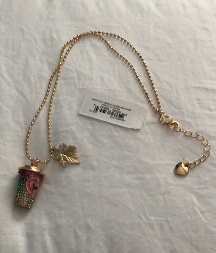 Betsey Johnson Gold Tone Ball Chain & Crystal Coffee Cup Pendant Necklace NWT - Picture 14 of 16