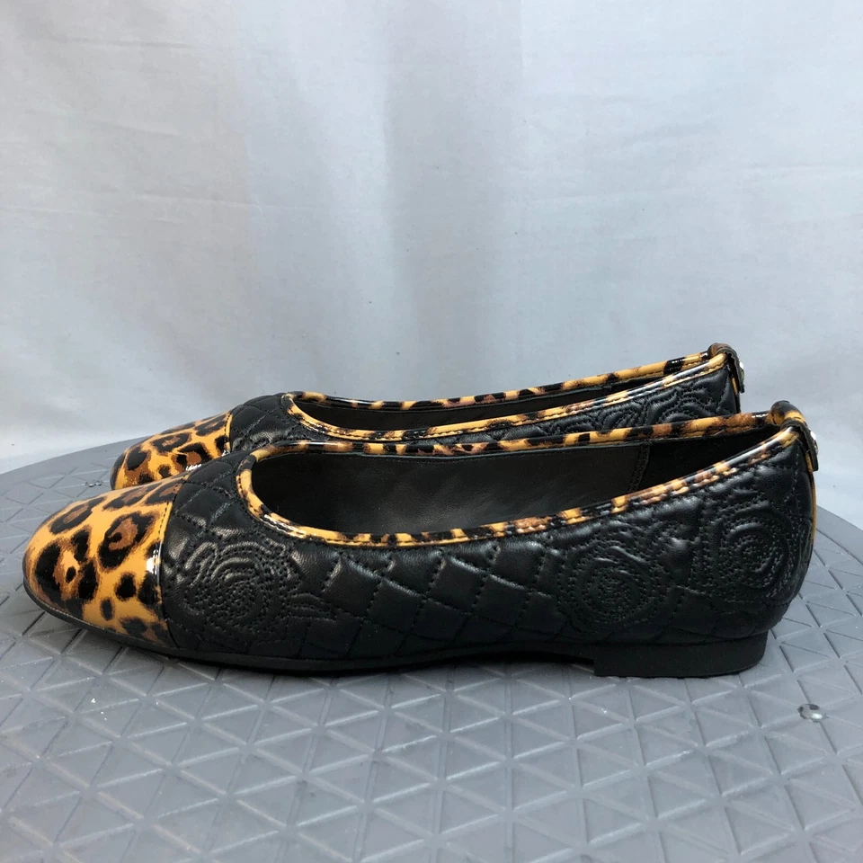 Taryn Rose Womens Quilted Leather Ballet Flats Reese Nappa Leopard Black Size 5 - Image 3 of 4