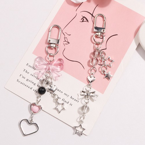 Goth Y2K Phone Charm Bow Heart Star Keychain Pendant Key Chain Bag Phone Chain - Picture 8 of 16