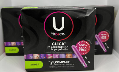 Pack of 3 U by Kotex Click Compact Tampons, Super Absorbency FREE SHIPPING 