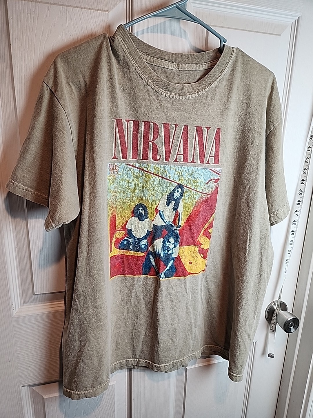 Tshirt Mens Tan Red Nirvana Graphic Tee Short Sleeve Pullover Grunge Round Neck-image