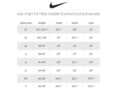 Nike boys size chart cheap