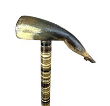 Vintage Antique 19C Stacked Horn Woman Leg Swagger Knob Walking Stick Cane Old
