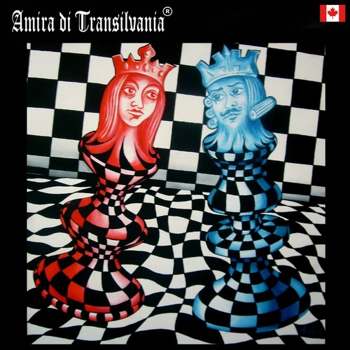 contemporary artist optical pop art modern painting queen king chess portrait by - Picture 3 of 24