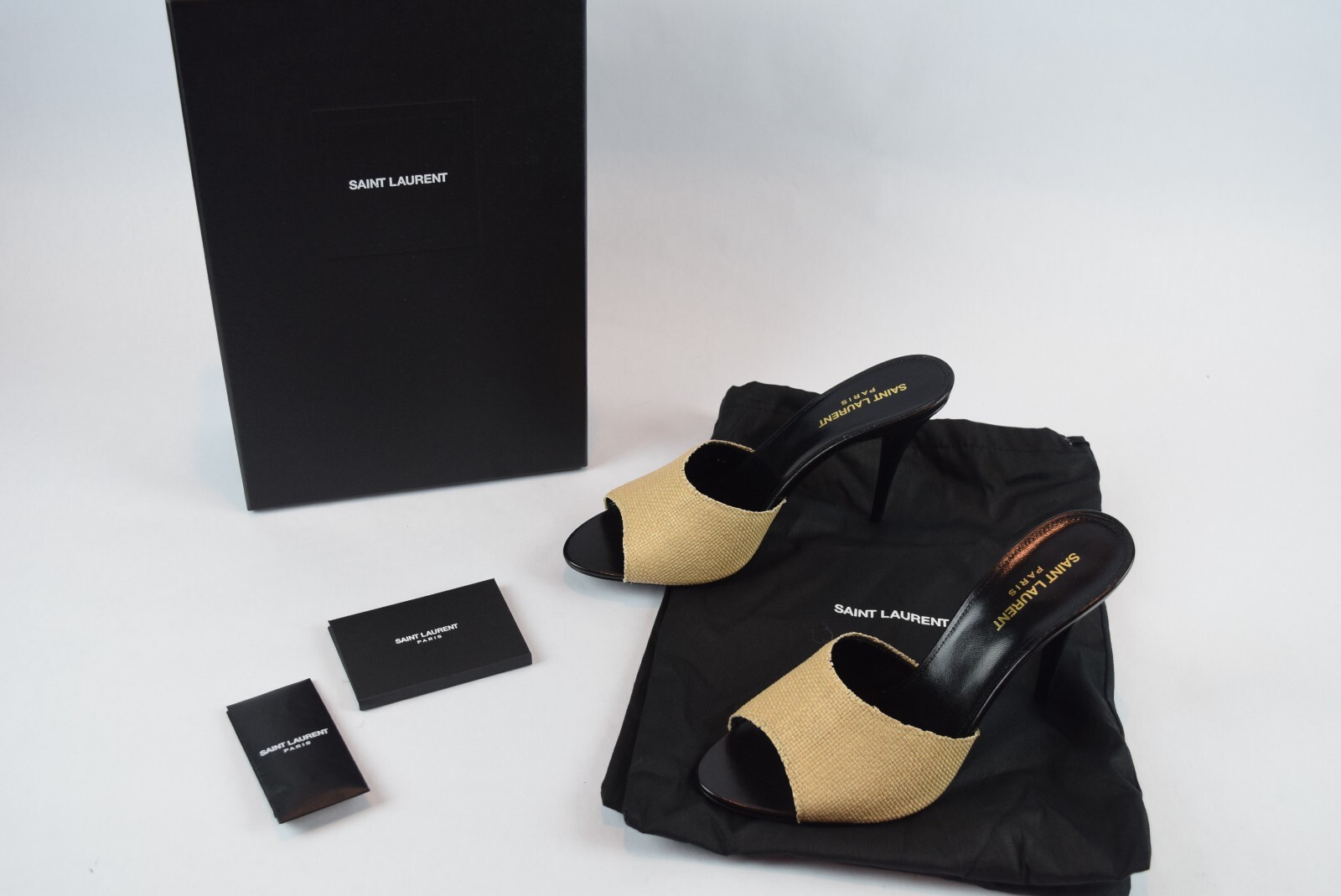 Nuovo con scatola! Sandali décolleté da donna YSL Saint Laurent Paris LA 16 Raffia taglia 40 TAN