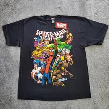 Vintage Spiderman Shirt Mens XL Black Marvel Mad Engine Comics Secret Wars