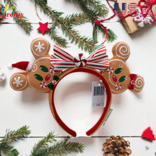 Disney Parks Christmas Gingerbread Mickey Minnie Ears Headband Holiday Gift