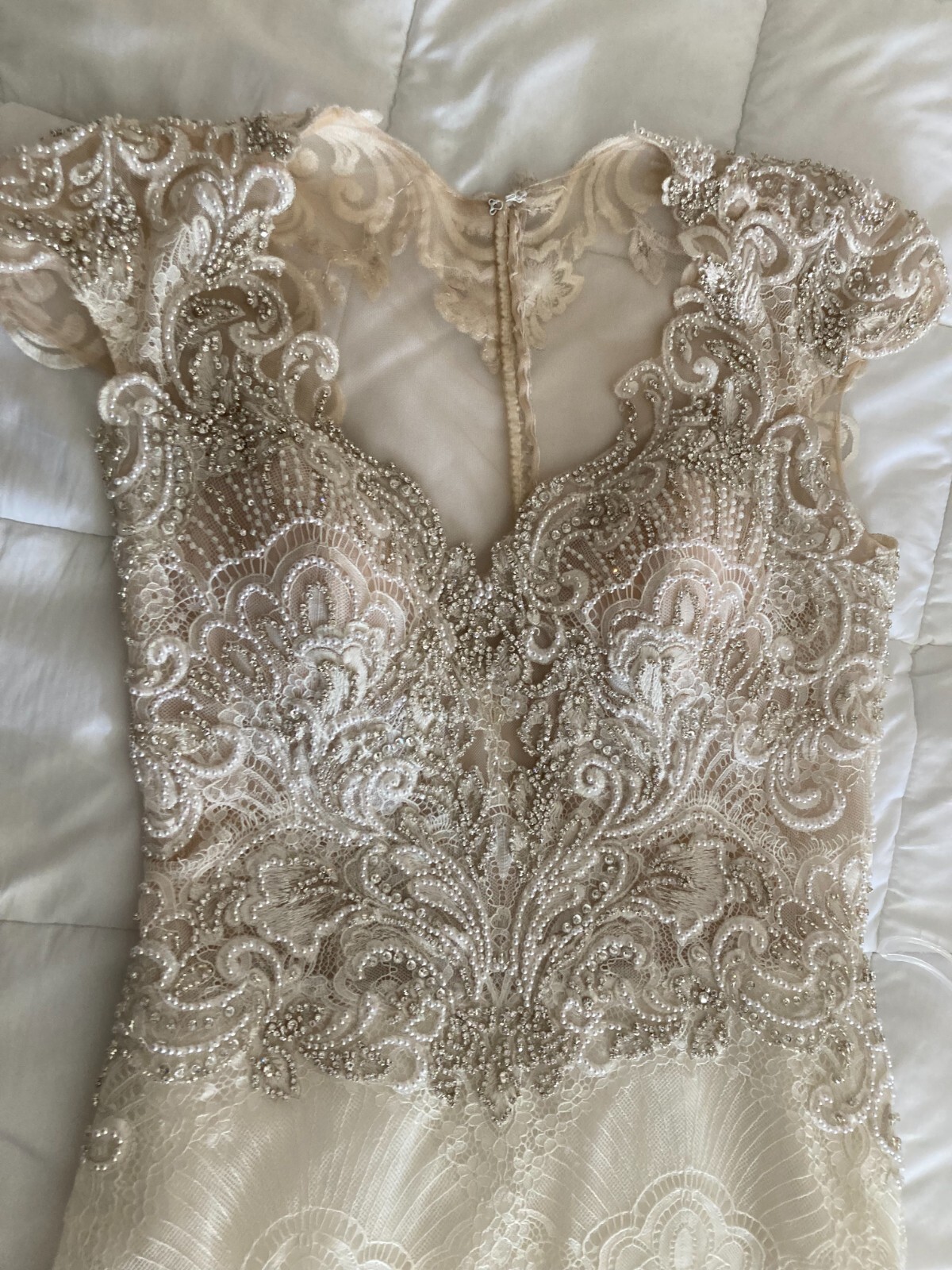 Beaded 1920s Vintage Style Cream Buttermilk Flapper Wedding Dress 12