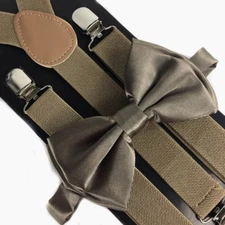 Champagne Bow Tie & Tan Suspender Set Tuxedo Wedding Formal Men's Accessories 