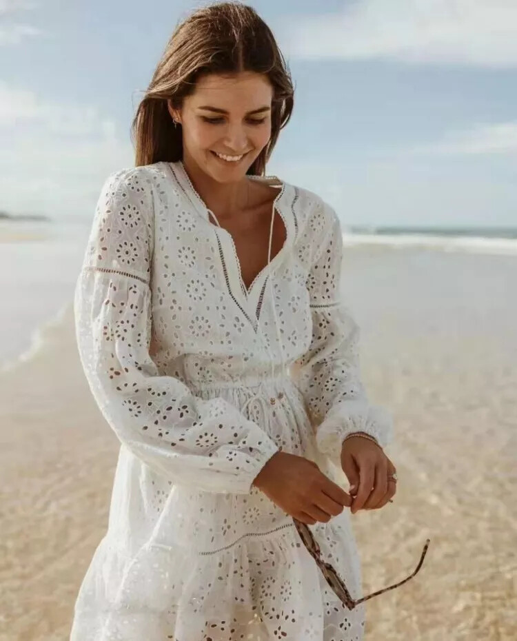 Vestido Abito Mujer Boho Bohemio Corto Encaje Blanco Verde Lila GIPSY 16646