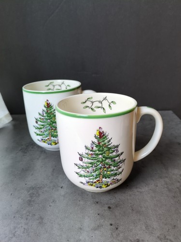 2 Spode Christmas Tree Cafe Mug 12 oz Latte Large