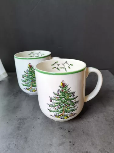 2 Spode Christmas Tree Cafe Mug 12 oz Latte Large