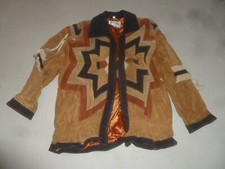 Vintage Scully Womans Tribal Patchwork Leather Jacket Size 12 Western Indian
