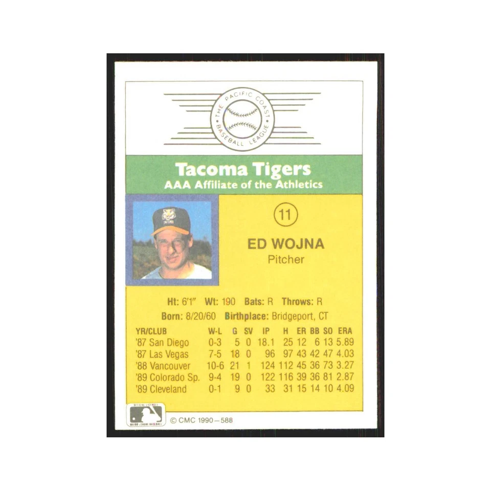 1990 CMC Minor League Ed Wojna Tacoma Tigers #588 - Image 2 of 3