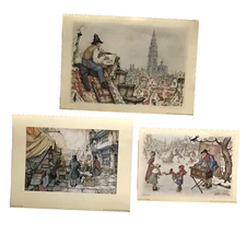3 Vtg Anton Pieck D.A.C. Litho Prints Victorian Scenes Unframed Sizes Vary