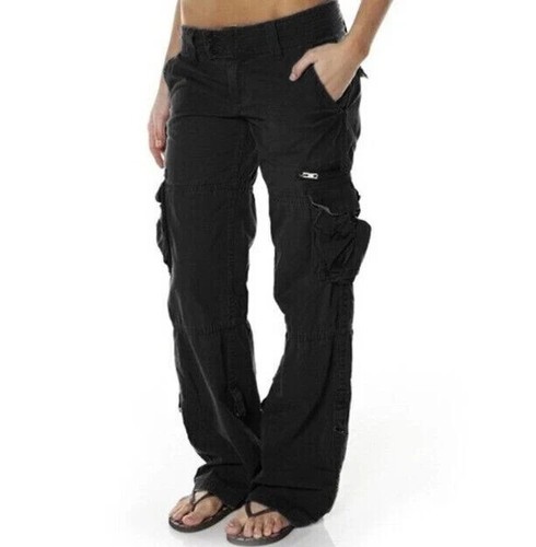 Damen Cargo Hose Weites Bein Taschen Sporthose Hüfthose Freizeithose Jogginghose - Bild 15 von 24