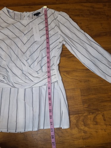 Ann Taylor Women's Size 0 Sheer Top Ivory & Gray Striped 3/4 Sleeve NWT - Picture 6 of 14