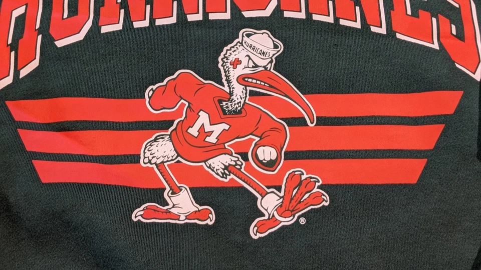 Sudadera Mitchell & Ness Miami Hurricanes Cuello Redondo Talla Pequeña Nueva con Etiquetas $110 Minorista Foto 4 de 4
