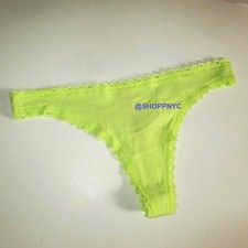 Victoria's Secret Cotton Lace Trim Thong Panty M L XL Yellow Lime VS nwt