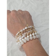Chico's White and Gold Layered Bead Bracelet Set Of 6