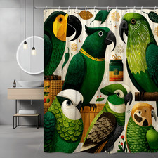Parrot Shower Curtain Tropical Bird Print Green and Gold
