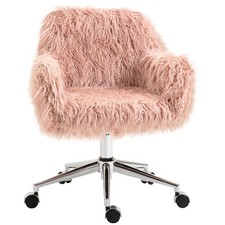Swivel Faux Fur Office Chair, Vanity Chair w/ Adjustable Height Refurbished