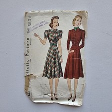 1930s 1940s Vintage 34" Bust Simplicity 3162 High Neckline Dress Sewing Pattern
