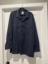 Dickies Shirt Mens Long Sleeve Button Up Flex Workwear XL Blue