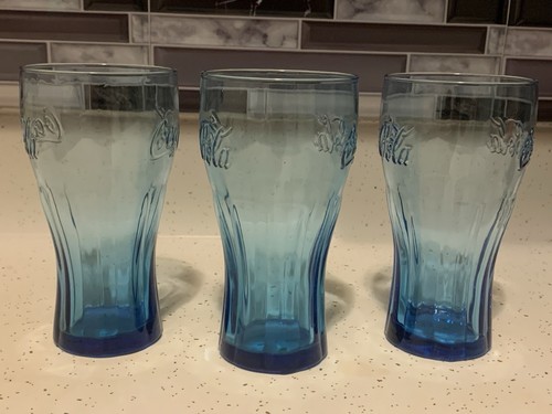 Coca-Cola Vintage Cobalt Coke Drinking Glasses Soda Pop Water Coke Two 16 Oz - Picture 2 of 5