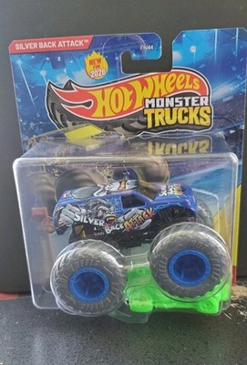 Hot Wheels Silver Back Attack Monster Truck Diecast 1:64 Includes Crushed Car 