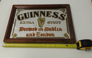 Vintage Guinness Extra Stout Advertising Mirror In A Wooden Frame
