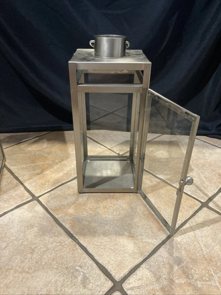 Linterna grande de metal y vidrio de metal galvanizado 17x6x6 por umbral Foto 2 de 4