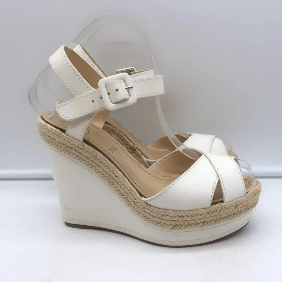 Christian Louboutin Almeria 120 Espadrille Wedge Sandals White Leather Size 37 - Image 4 of 4